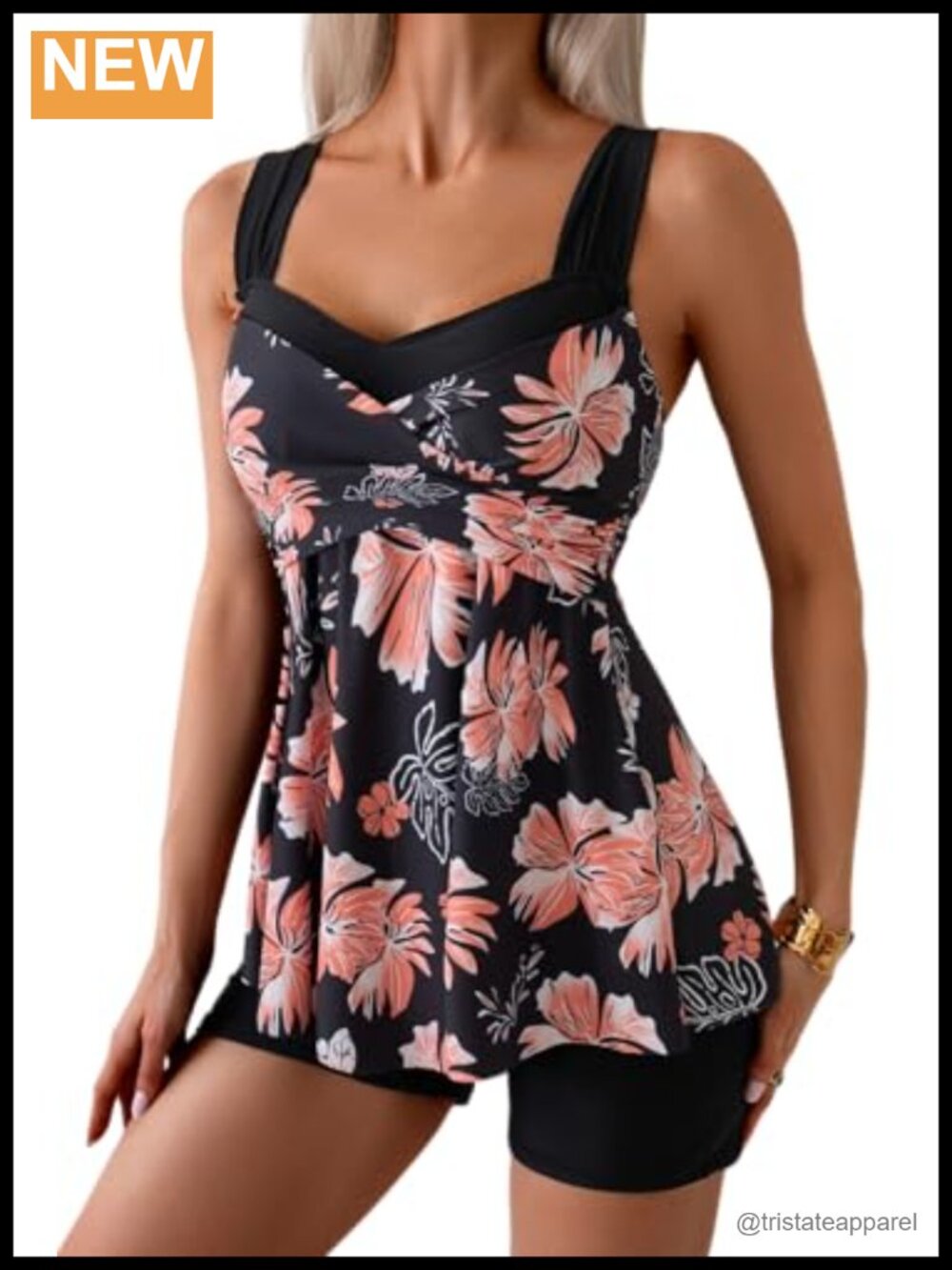 Women's Tankini Swimsuit Modest Floral Print Tummy Control High Waisted